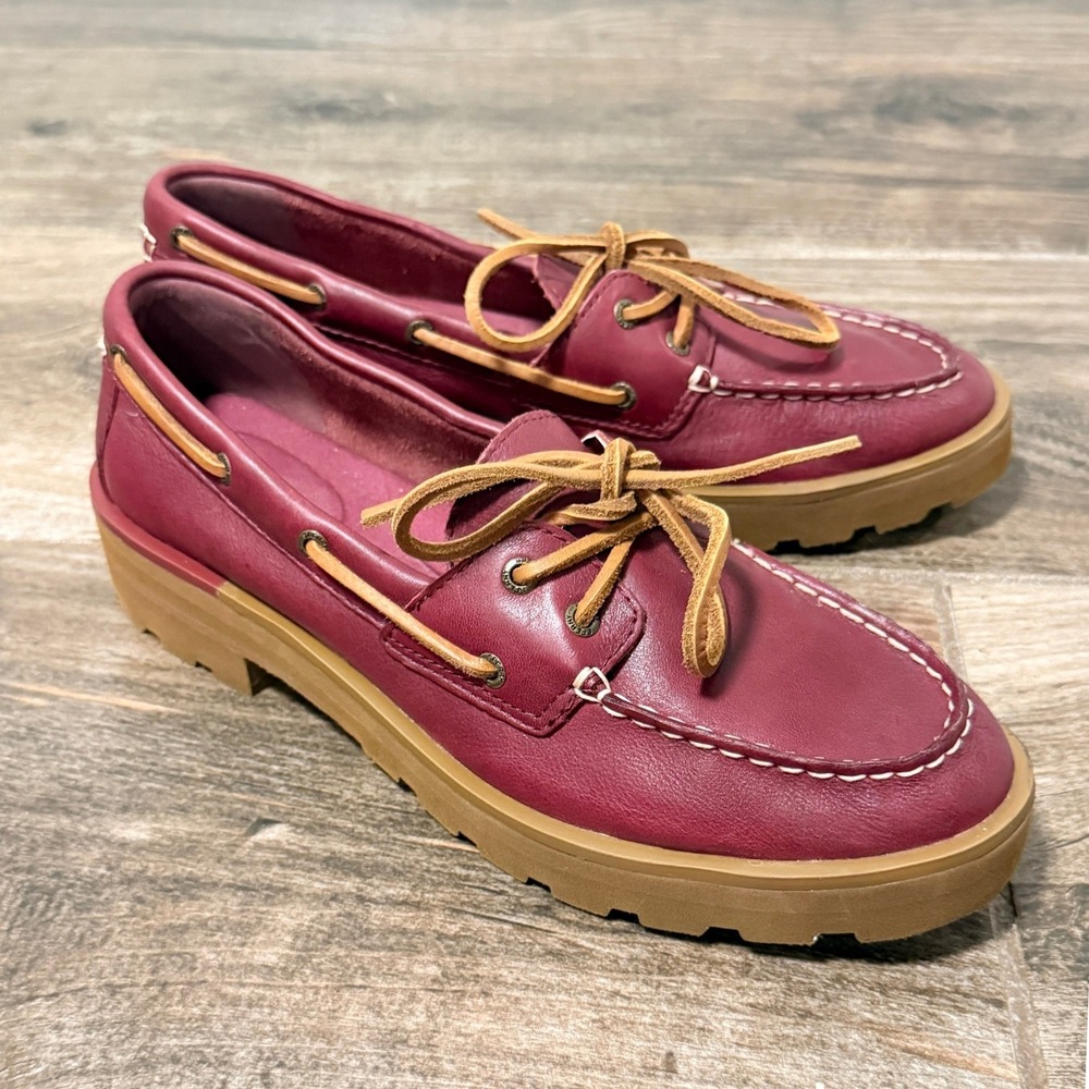 Sperry Women's Chunky Faux Leather Boat Shoes, Burgundy, 9M